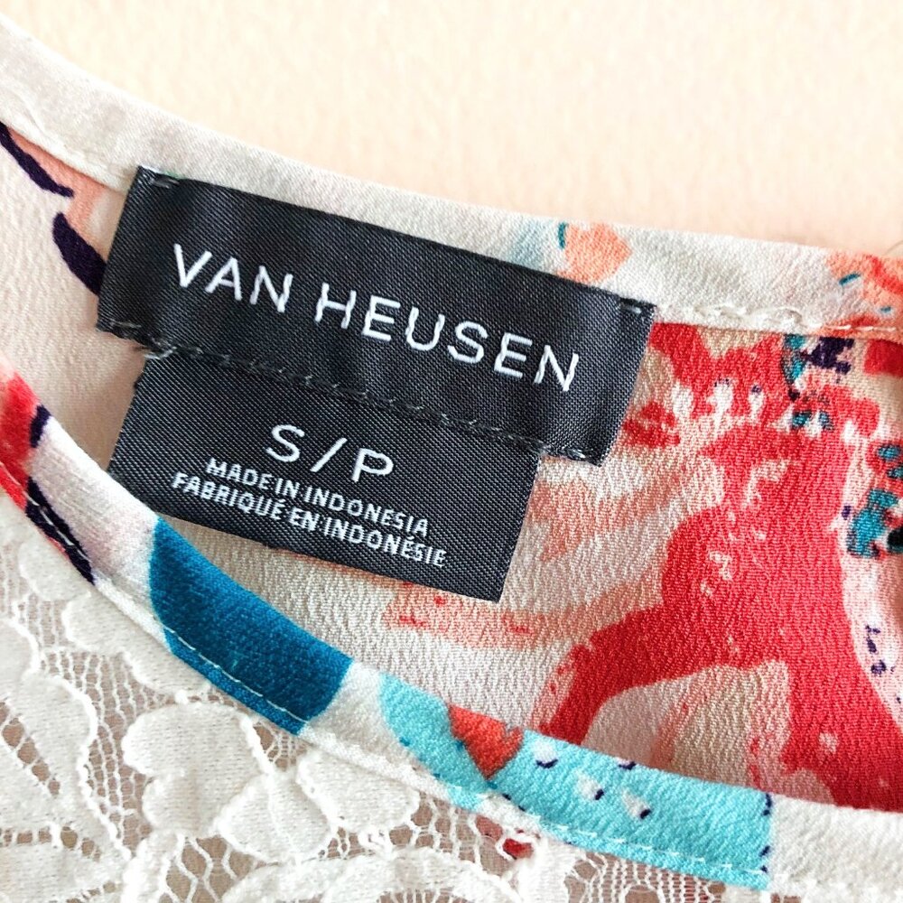 Van Heusen Floral Lace-Yoke Sleeveless Tank Top | Size S/P - Picture 5 of 8